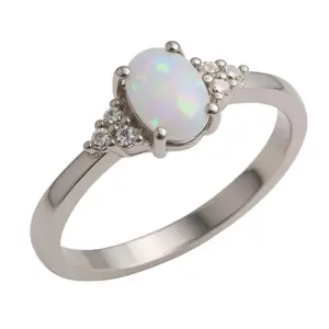 Sterling Silver Oval Opal CZ Ring
