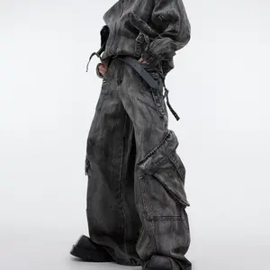 Apocalyptic Retro Work Jacket and Pants: Unisex Heavyweight Distressed Denim Set | Ripped Denim, Workwear Fashion, Apocalyptic Style, Retro Denim, Heavyweight Denim, Work Pants, Alternative Fashion, Denim Set. TikTok made me buy it; stylish and versatile,