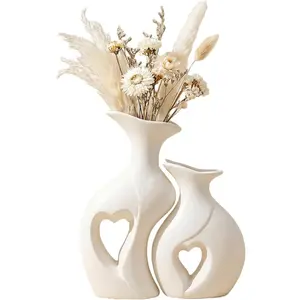 White Heart Vase Set of 2,Modern Vases for  Console Table Decor for Living Room Coffee Table Fireplace Bookshelf Decorations(3.5" L x 4.4" W x 8.5" H)