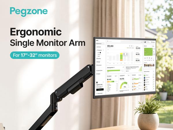 PEGZONE Single & Dual Monitor Arm for Up to 32" / 19.8 lbs Screens Gas Spring Monitor Stand Adjustable Monitor Mount with Clamp and Grommet Base tiktokshopbacktoschool