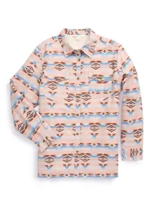 Women's Ely Walker Flannel Aztec Print Shacket with Sherpa Lining Women's Plaid Flannel Button-Down Shacket
