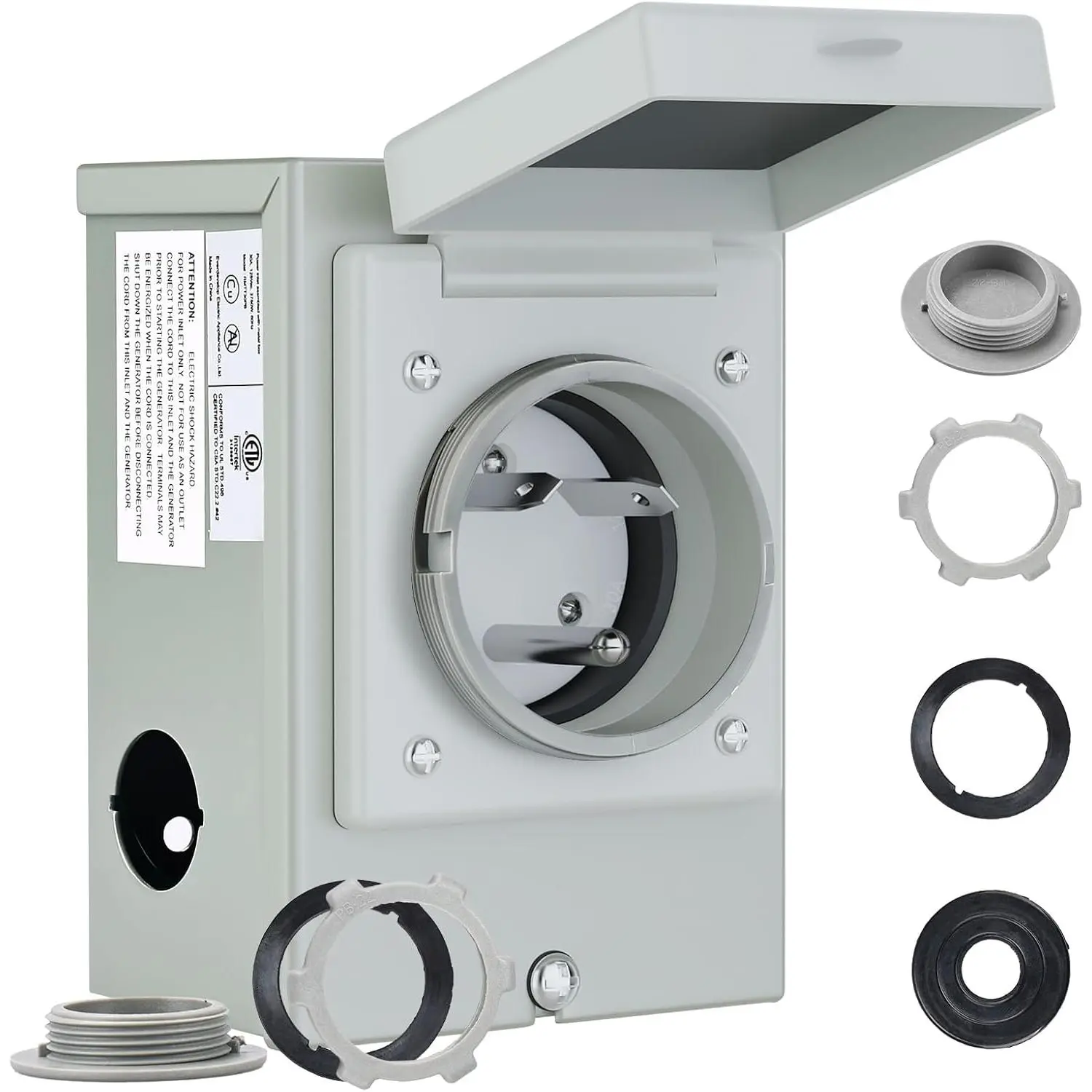 Pre-Drilling 30 Amp Generator Power Inlet Box NEMA TT-30P 125V 3750W Power Inlet Box, Waterproof for Outdoor Use