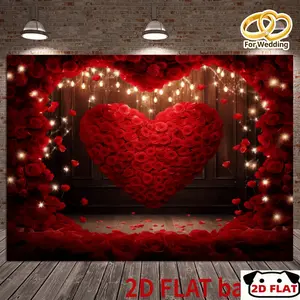 2D Flat Red Rose Photography Background | Polyester Wall Decor for Valentine'S Day, Wedding, Mother'S Day, Party Decorations, Suitable for Home, Office, Outdoor, Studio, No Electricity Needed