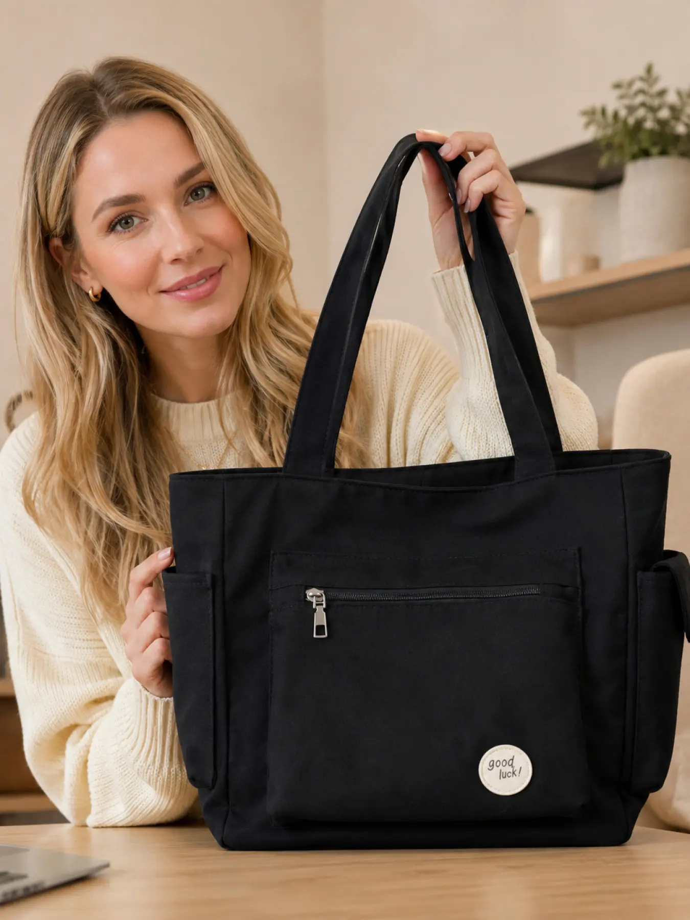Canvas Tote Bag for Women Large Capacity Shoulder Handbag Commuter Bag Casual Work Travel Purse with Zipper Multi Pocket Lightweight Fashion Bag for School Office Shopping Daily Commute Stylish Christmas Halloween Birthday Gift for Wife Mom Girlfriend