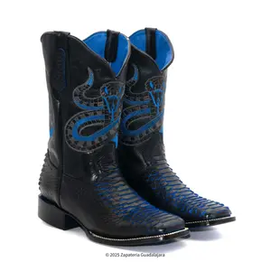 MEN'S BLUE VIPER WIDE SQUARE TOE FAUX PYTHON TRIBUTE LEATHER BOOT -4028