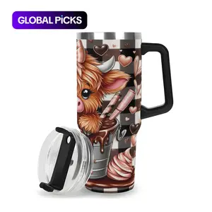 40oz Stainless Steel Vacuum Insulated Tumbler, 1 Count Cute Highland Cow Pattern Insulated Water Bottle, Travel Accessories, Summer Cool Bottle, Drinking Cup for Home Office School, Insulated Travel Drinkware