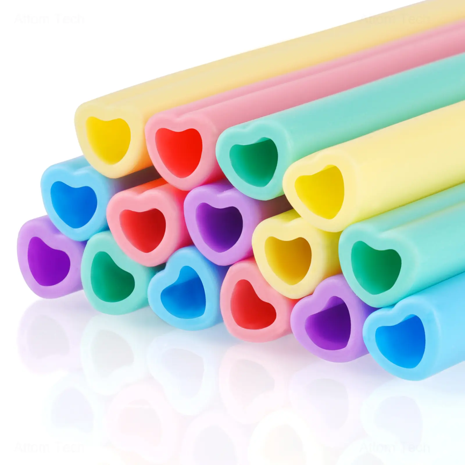 Tomorotec 15PCS Reusable Heart-Shaped Silicone Drinking Straws - 10 in Long, Sturdy, Lightweight, Portable, Soft, Flexible, Washable, BPA-Free, Food-Grade, Children-Safe Bar Utensils for 6-20 oz Tumblers