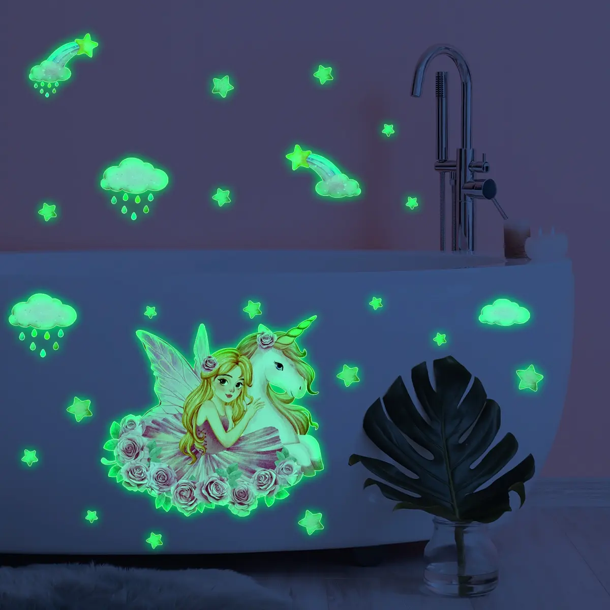 Hand-Drawn Unicorn Princess Glow Stars Decorative Wall Sticker, 30x40cm Night Light Decor for Living Room Bedroom Home Background Decoration, Interior Wall Decor, Decoration Items, Glow In Dark