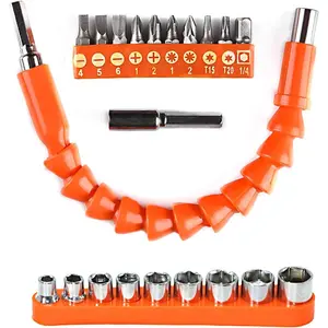 Drill Bit Extension, 11.6inch Bendable Drill Bit Extension, Universal 1/4 Flexible Extension for Drill Adaptor Hex Set Orange