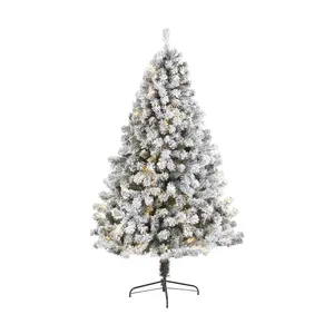 7' Flocked Christmas Tree with 350 Lights by Nearly Natural