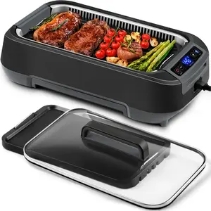 Indoor Grill,  Electric Grill with Non-stick Removable Grill/Griddle Plate, 1500W Korean BBQ Grill with LED  Display & Tempered Glass Lid, Easy to Clean, Black