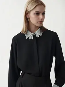 Women's Long Sleeve Shirt Spring Summer New Design Fashion Commuter French Collar Patchwork Slim Fit Thin Business Style High Quality Women's Clothing