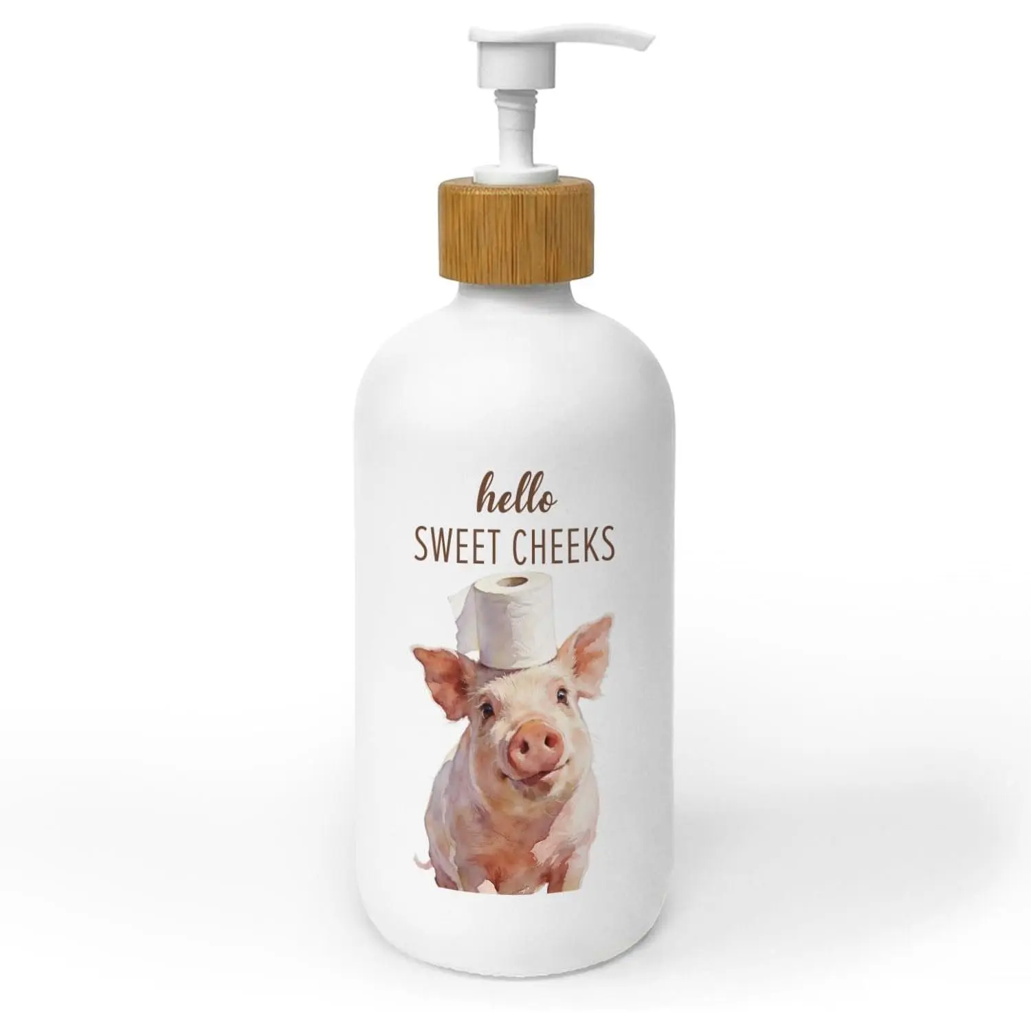 Pig-Themed Glass Hand Soap Dispenser with Pump - Hello Sweet Cheeks Bathroom Decor, Refillable Glass Jar with Pump Bathroom Accessory, Pig Lover Gift for Guest Restroom Countertop, Glass Jar With Pump Bathroom Accessory Sets