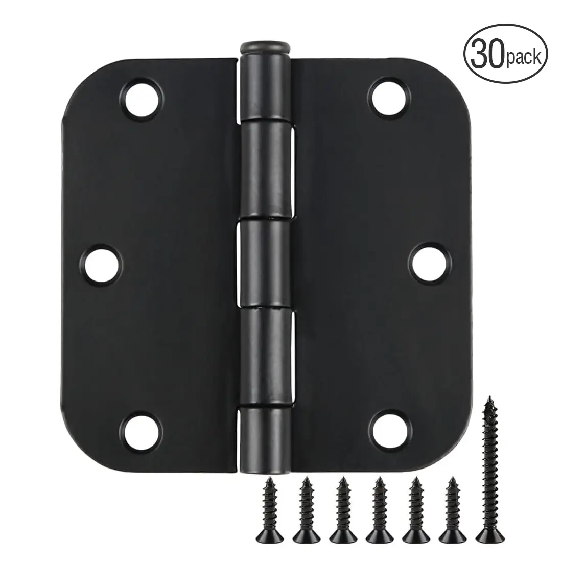 TDCHINGES 3.5" Matte Black Door Hinges, 5/8" Rounded Corners, Flat Hinges, 30 Pack for Interior Doors, Cabinets & Wood Projects