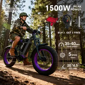 New electric bicycle for spring 2026 , hydraulic shock absorption, full suspension system, maximum speed of 40 MPH, 48 volt 1500W motor, riding assistance range of 40-70 miles, 20 * 4.5-inch all terrain tires, snow tires