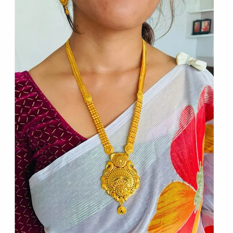 Gold Tone Ranihaar Necklace and Earring Set - Elegant Gold Jewelry, Costume Jewelry, Accessory for Special Occasions, Gold Jewelry Sets