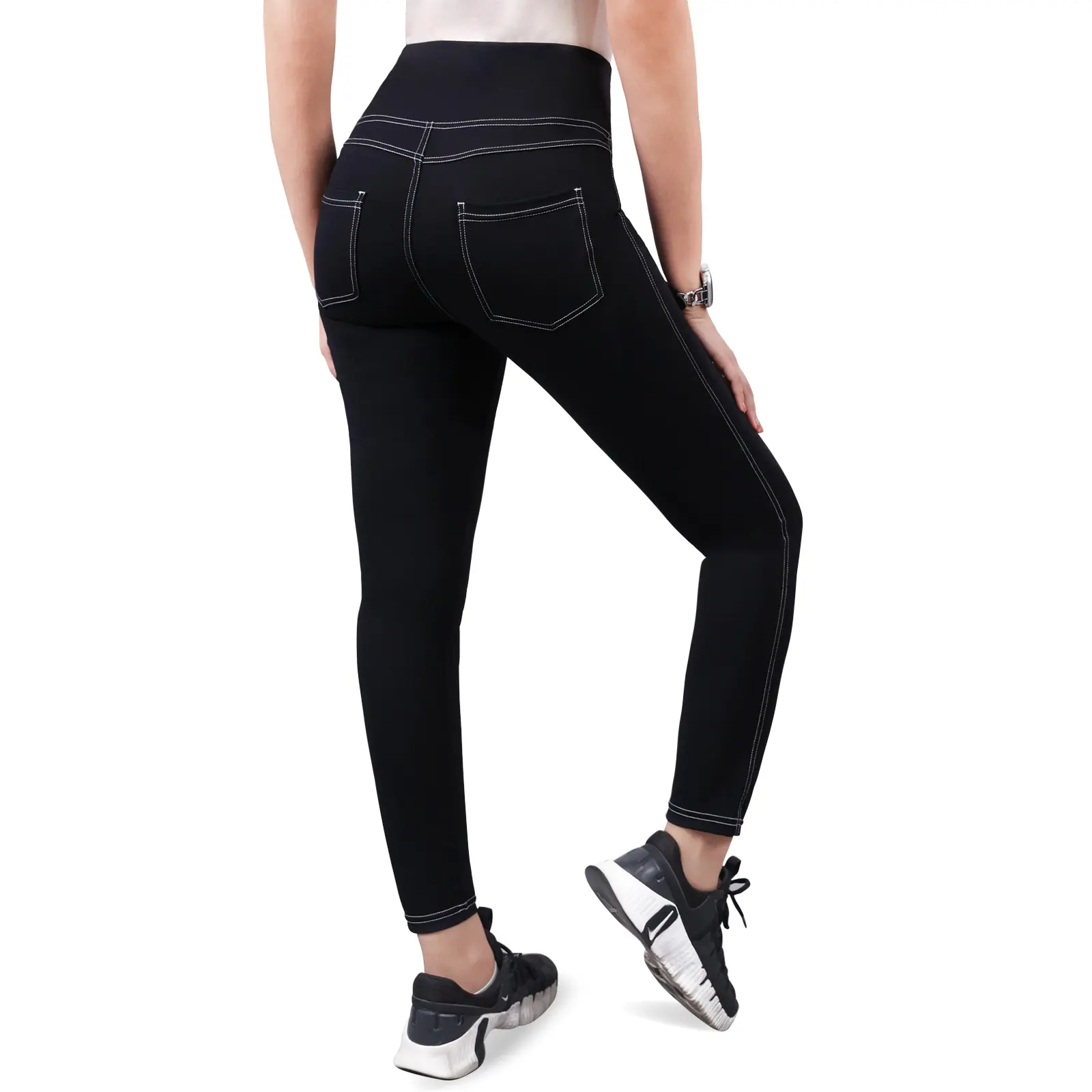SANSHIDU Women's Skinny Denim-Style Leggings - Buttery Soft, High Waisted, Slim Fit Bottoms with Pockets, Tummy Control for Everyday, Halloween, Thanksgiving Wear, High Waisted Pocket
