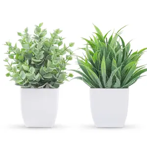 2 Pack Small Fake Plants Mini Artificial Potted Plants for Table Desk Home Laundry Room Bathroom Office Decor