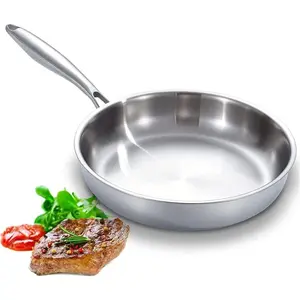 Full Clad Tri-Ply Stainless Steel Frying Pan, 10 inch Pan, All Stove Compatible Up to 600℉, Heavy Duty, Oven Safe Skillet, 18/10 Cooking Pan, Chef's Pan for Kitchen, Omelette Pan, Flat Bottom