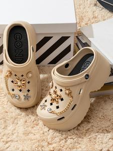 women's fashionable flower decorated slides, casual comfortable thick sole slippers for indoor outdoor wear, all-match slippers for daily wear, walking shoes