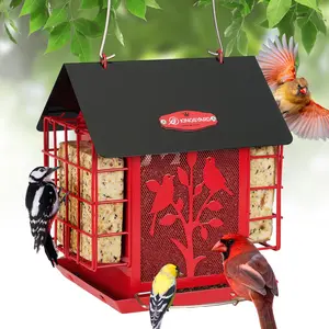Kingsyard All-Metal Bird Feeder - Double Suet & Seed Feeder with Weatherproof Roof 3LB Large Capacity Sturdy 360 Degrees Feeding Easy to Clean & Refill Ideal Christmas Gift for Woodpeckers & Wild Birds