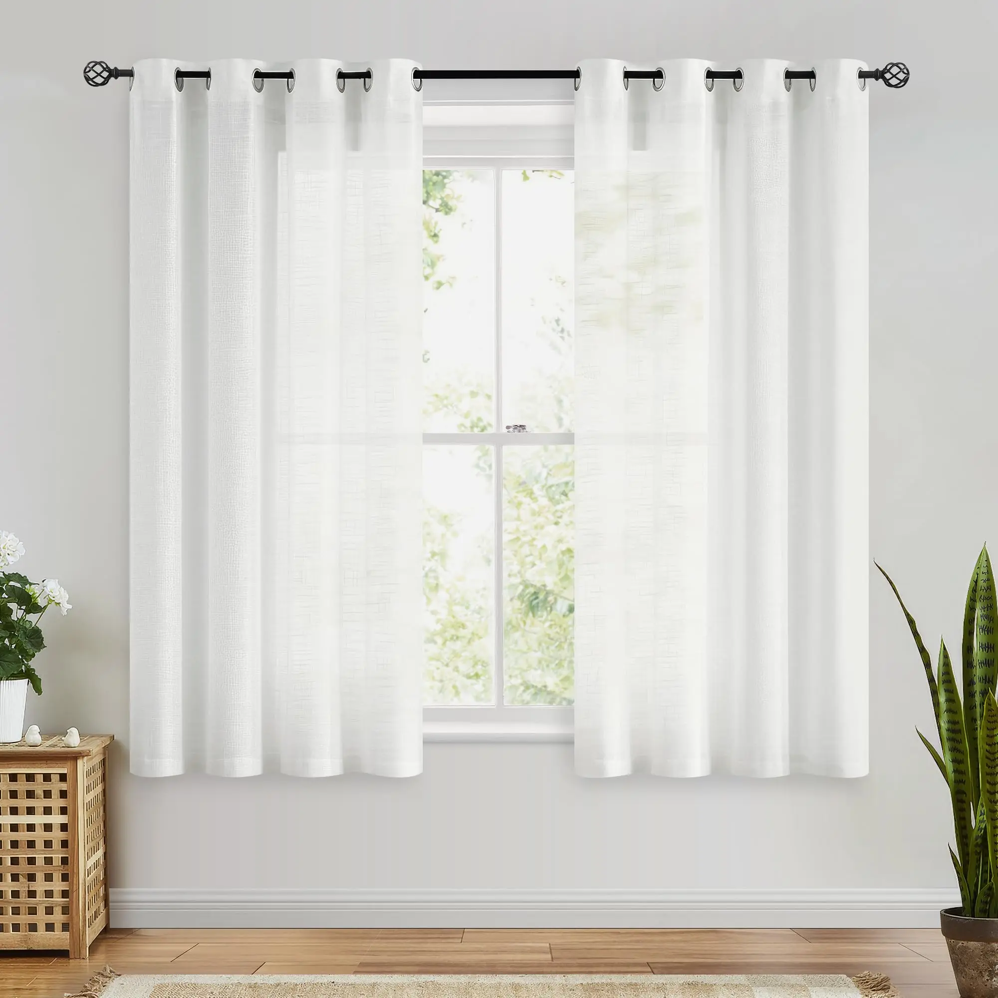 Solid Color Linen Curtain, Modern Simple Half Transparent Window Curtain, Home Decor for Living Room Bedroom Hotel, Interior Decorations, Decoration Items