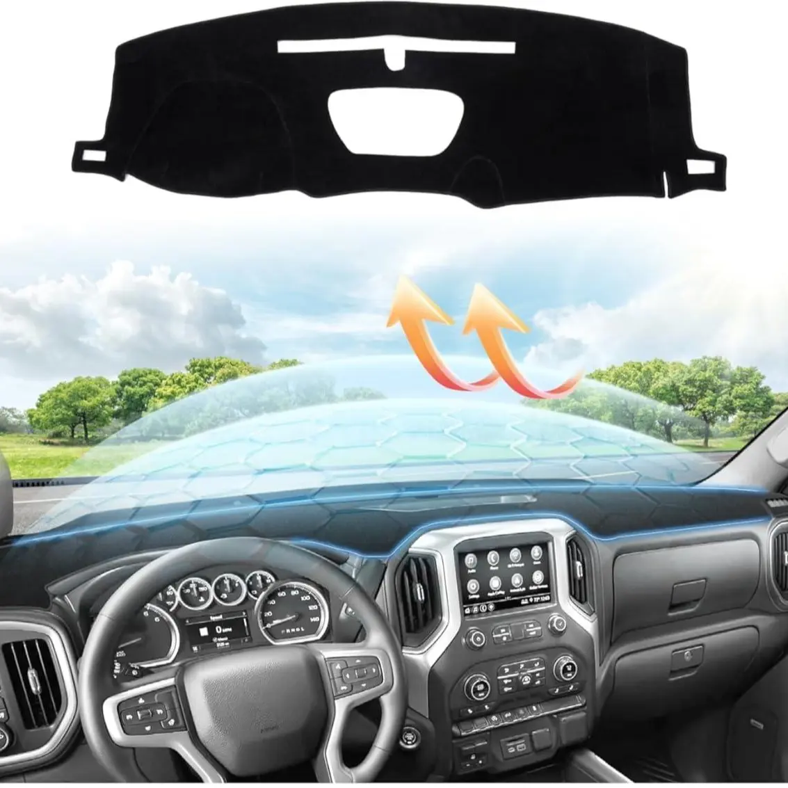 KUST Dash Cover Fits for 2019-2025 Chevy Silverado 1500 2500HD 3500HD/2019-2023 GMC Sierra 1500 2500HD 3500HD w/o Head U Non-Slip Pad Carpet Anti-Glare