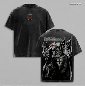 Retro Baldwin IV "The Leper King" The Crusader King and His Holy Army Vintage Washed T-Shirt Hoodie Tank Top Sweatshirt | Jerusalem Cross Medieval Christian Streetwear | Medieval Cross Armor Glory of God Outfit