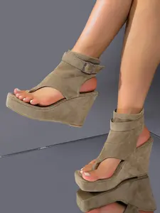 Women's Buckle High-Heeled Wedge Sandals, Open-Toe Thick Sole Heel Shoes, Multi-Color Summer Outdoor Fashionable Versatile Stylish Shoes