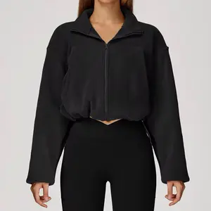 Custom High-Quality Autumn Winter Stand-Collar Jogging Jacket Women Warm Aurora Fleece Drawstring Gym Sport Jacket Set