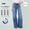 Ella ONESO Stretchy BBL Jeans Mid-low Waist Wide Leg Distressed Raw Hem Baggy Denim Pants Tummy Control Butt Lifting Jeans with Pockets Vintage Casual Streetwear Fall Fashion Daily Outfits DIY Inseams