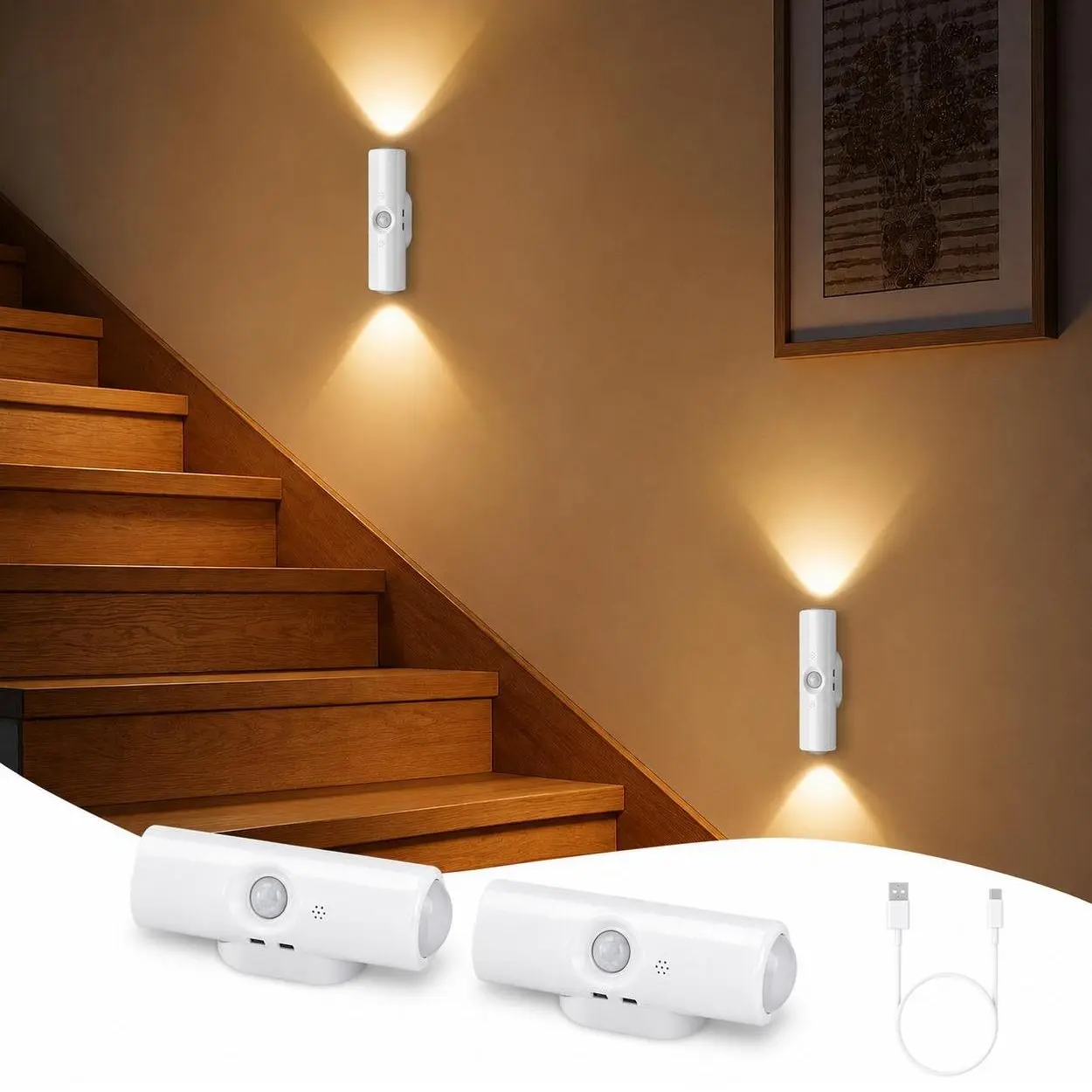 2PCS Smart LED Motion Sensor Night Light, Motion Activated Night Light, Rechargeable Multi-Color Changing Ambient Light, Magnetic Wall Light for Stairs, Bedroom, Kitchen, Party, Hallway & Entryway