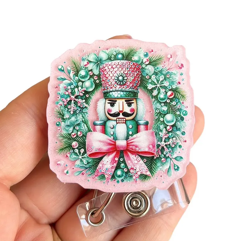 Glitter My Badge Christmas nutcracker badge reel for nurse and hospital workers. Badge clip Badge pull - Retractable swivel clip with a 360 rotation. Great gift for coworker.
