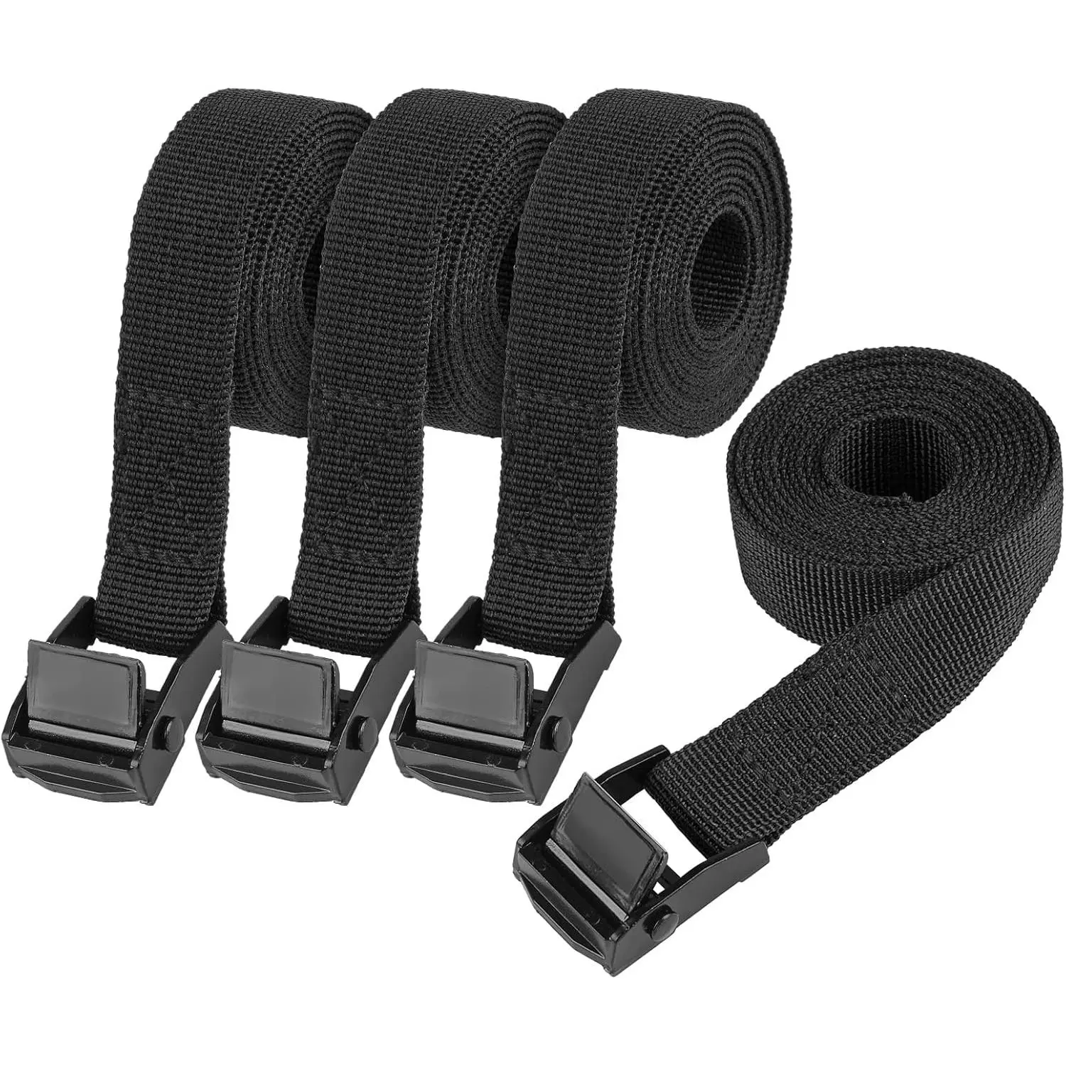 4 Pack Black Tie Down Lashing Straps - 0.78 in Width, 5 ft Adjustable Small Metal Buckles, 330lb Capacity Cinch Cam Pull for Trucks, Camping Gear, Household Cargo Securing, Tie Down Straps