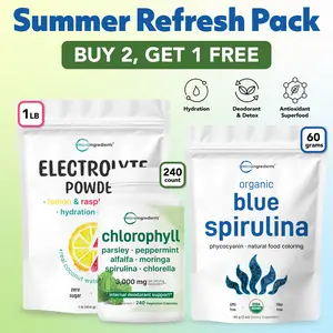 Micro Ingredients Summer Refresh Pack: Electrolyte Powder 1 lb, Chlorophyll 240 Veggie Capsules & Blue Spirulina Powder 60g