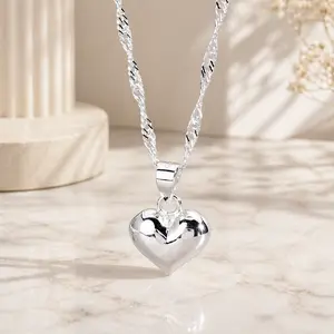 1PC 925 Silver Plated Heart Pendant Necklace, Vintage Pull-Out Heart Necklace for Daily Wear, Cute Gift Jewelry for Women