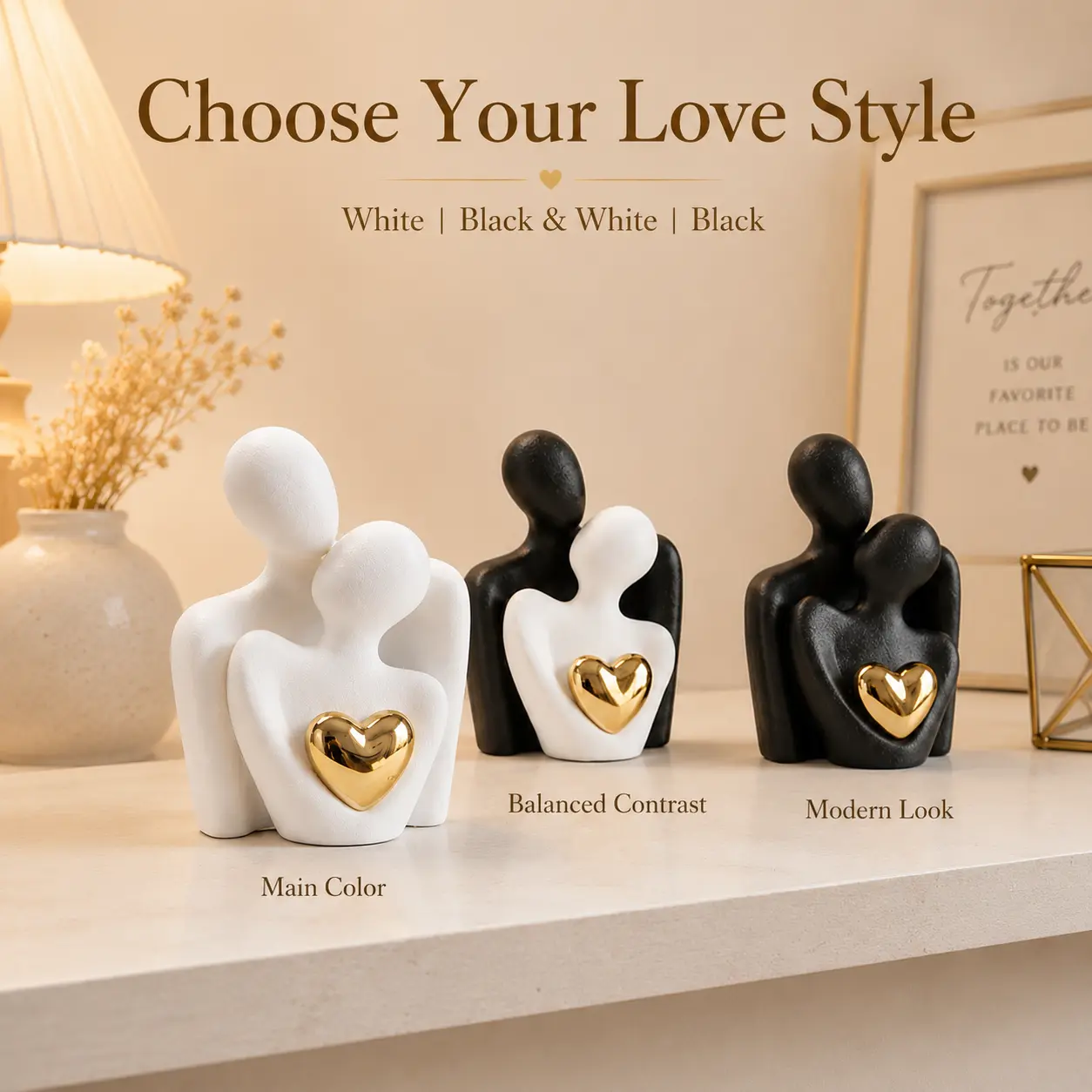 Resin Couple Figurine - Decorative Home Decoration Collectible, Heartwarming Love Sculpture, Decor Figurine Ornaments, Livingroom Accessories, House Decor Gift for Couples, Wedding-Anniversary Occasions