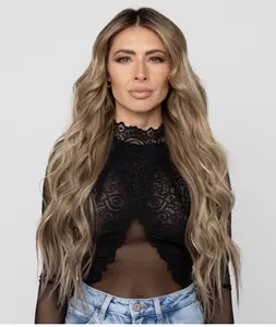Nikki Clip-in 22" R8-8/18 Sable Earth Female Extensions for Women with Deep Cool-Toned Brown & Light Ash Blonde Highlights Salon-Quality Luxury Hair Extensions
