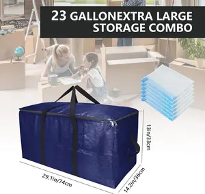 Extra Large Storage Bags Set Heavy Duty Moving Totes With Backpack Straps – Strong Handles & Zippers, (Blue, 12 Park-2 Moving bag & 10 Vacuum Seal Bags)