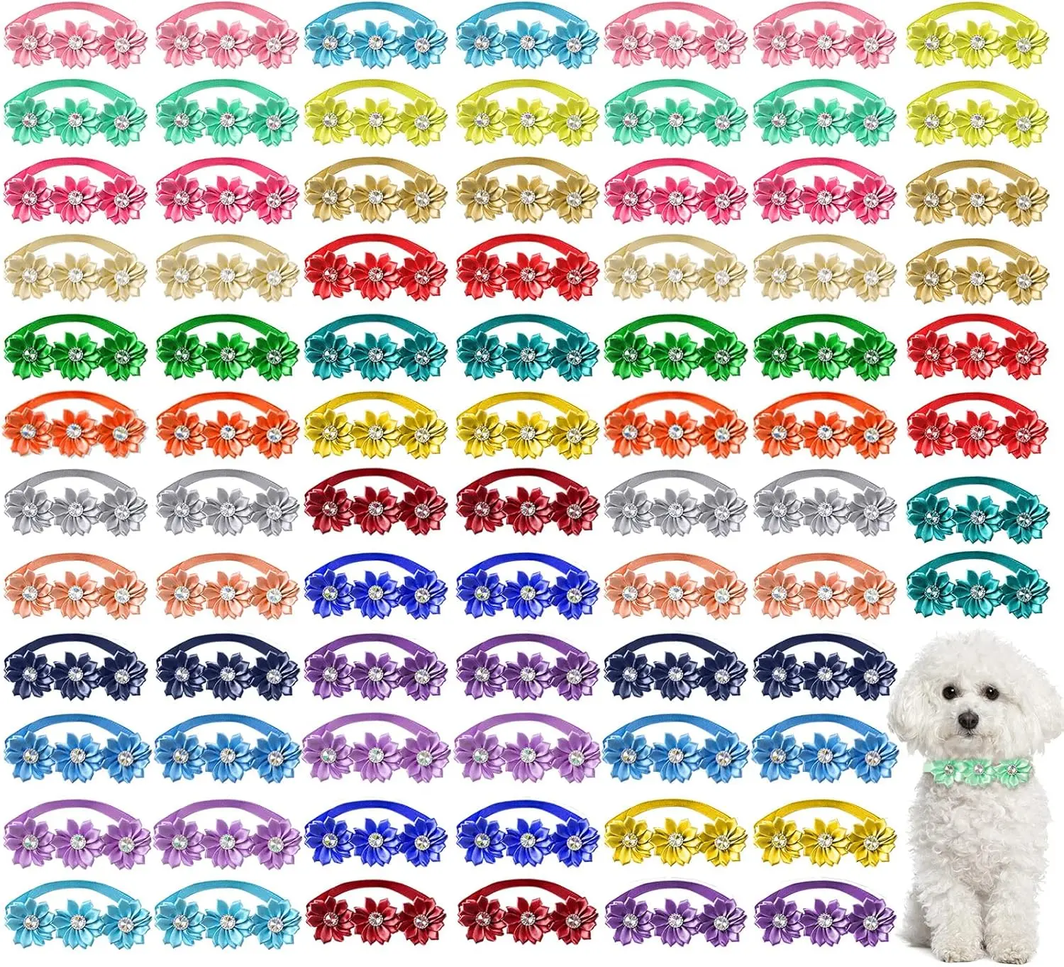 Blinged 80-Piece Webbing Dog Collars Bulk Pack, 20 cm-38.5 cm Adjustable Fit, 20 Colors Flower Shape Design, Diamond Crystals, Fade-Resistant, Colorful Look Dress Up Accessories for Labradors - Home Improvement Supplies
