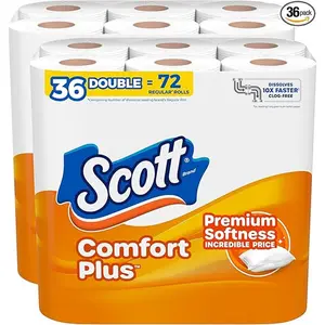 Scott ComfortPlus Toilet Paper 36 Double Rolls 231 Sheets per Roll Septic-Safe 1-Ply Soft and Strong Clog-Free 4X Stronger Than Leading Value Brand - Kitchen, Wipes
