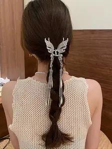 Elegant Metal Butterfly Design Hair Claw Clip, 2024 New Trendy Tassel Decor Hair Claw, Fashion Matching Y2k Hair Accessories for Women & Girls, Lovely Hairwear for Daily Use, Tassel Accent