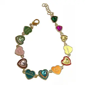 Colorful Rhinestones Love Heart Bracelets Letter Bangle Fashion Accessory Gift