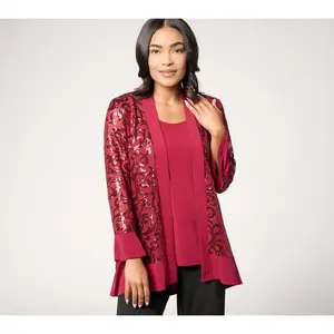 Susan Graver Occasions Regular Sequin Cardigan and Knit Tank Set