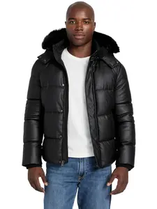 GUESS Male Eco Faux-Leather Puffer Jacket