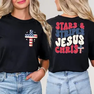 Stars & Stripes and Jesus Christ Shirt, Christian 4th of July Shirt, Religious Patriotic Shirt, American Flag Shirt, Independence Day Shirt