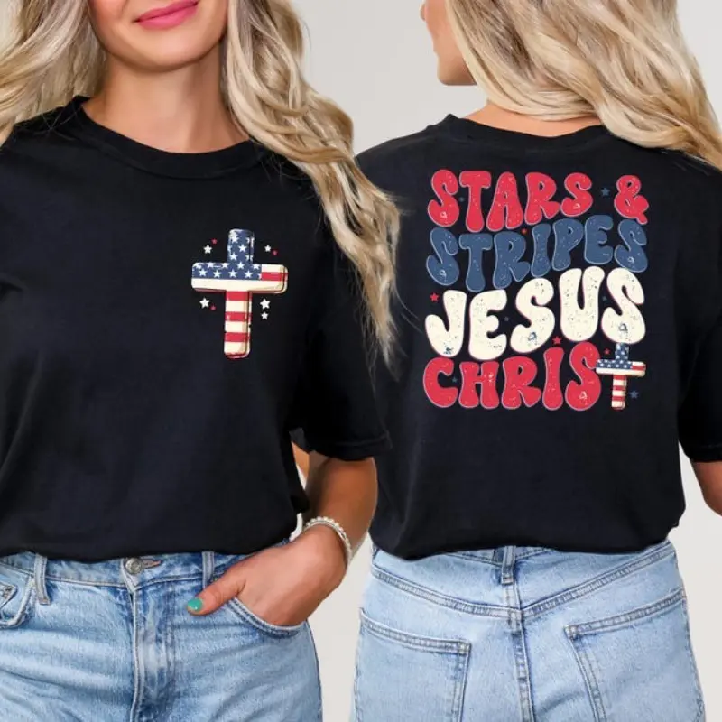 Stars & Stripes and Jesus Christ Shirt, Christian 4th of July Shirt, Religious Patriotic Shirt, American Flag Shirt, Independence Day Shirt