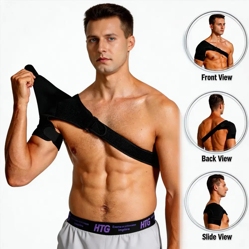 Adjustable Shoulder Support Strap, Shoulder Brace, Pain Relief Ice Pack Holder, Prevents Sports Injuries, Ideal for Shoulders & Rotator Cuff, Multifunctional Shoulder Protector, Adjustable Compression Belt