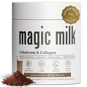 Magic Milk - New Zealand Grass Fed Colostrum & Collagen | Chocolate Milk Flavor | Supports Gut Health, Skin, Hair, Immune System | 20 Servings