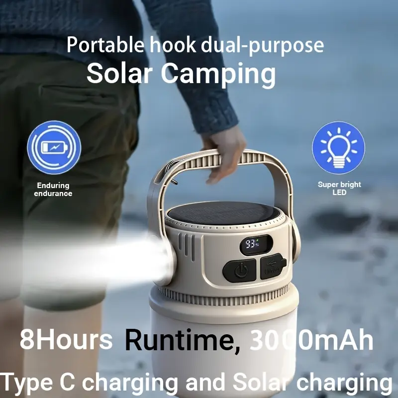 6 Modes Led Camping Lights Solar Powered Rechargeable Outdoor Portable With Usb & Hook Suitable For Tent Camping Lights Long-Lasting Battery Life Can Charge Mobile Phones Camping Lights Suitable For Exploration Mountaineering Emergency Situations
